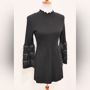 TYLER BOE BLACK FEATHER SLEEVE DRESS